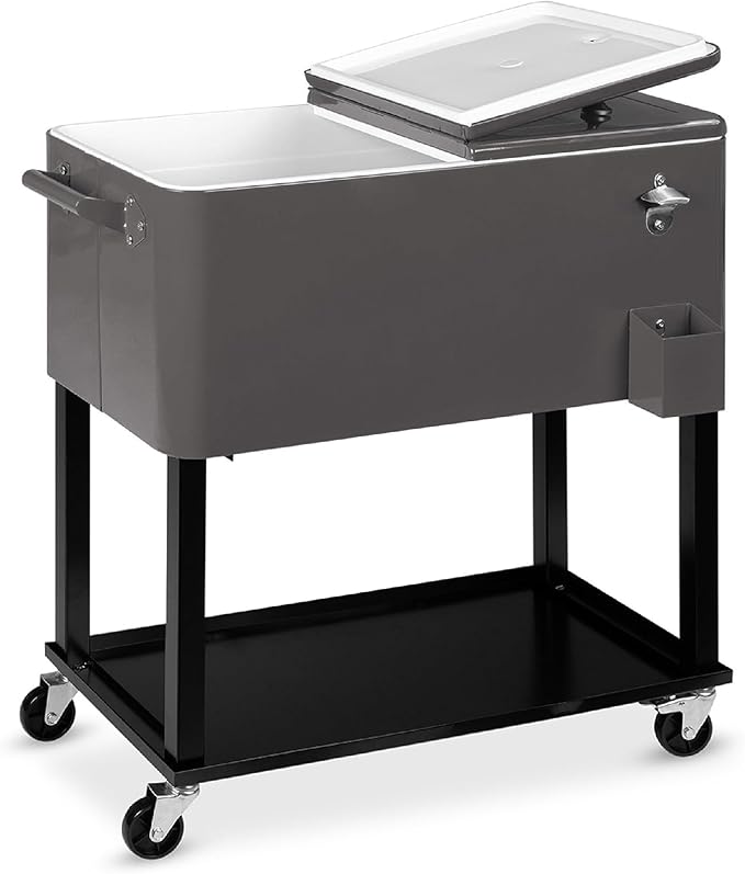 Best Choice Products 80-Quart Outdoor Steel Rolling Cooler Cart w/Ice Chest, Bottle Opener, Catch Tray, Drain Plug, Locking Wheels