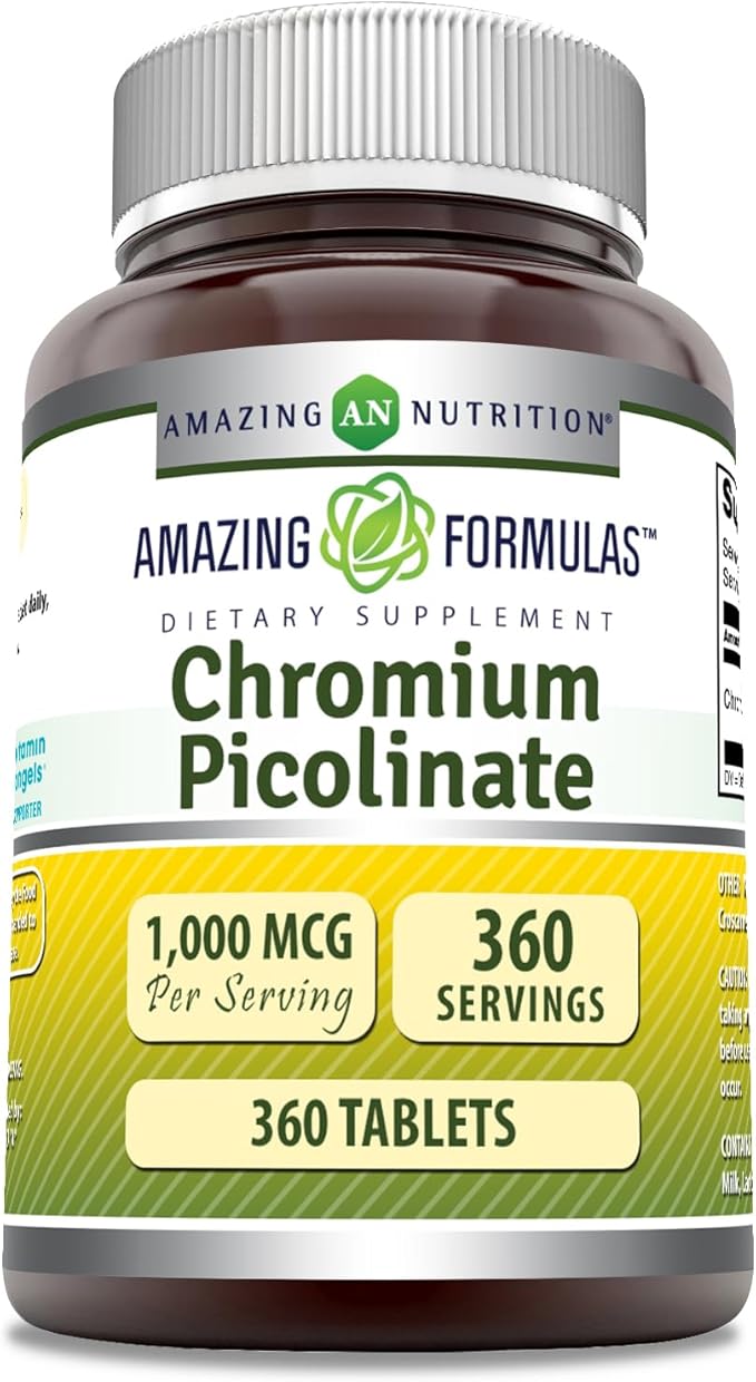 Amazing Formulas Chromium Picolinate | 1000 Mcg Tablets Supplement | Non-GMO | Gluten Free | Made in USA (1 Pack, 360 Count)
