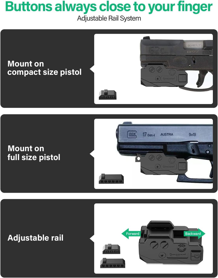 Rechargeable Green/Blue/Red/Ir/Purple Beam, Low Profile Beams Compatible with 21MM Rail