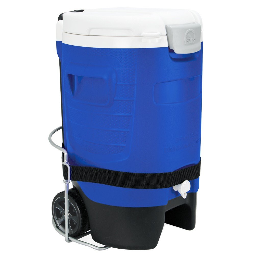 Igloo 5 Gallon Wheeled Portable Sports Cooler Water Beverage Dispenser with Flat Seat Lid, Blue, Model Number: 42256