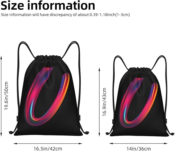 Drawstring Bags Initial Drawstring Backpack Sackpack Black Draw String Cinch Bags for Sports, Gym, Travel, Swimming, Beach, Camping, Rainbow Letter U