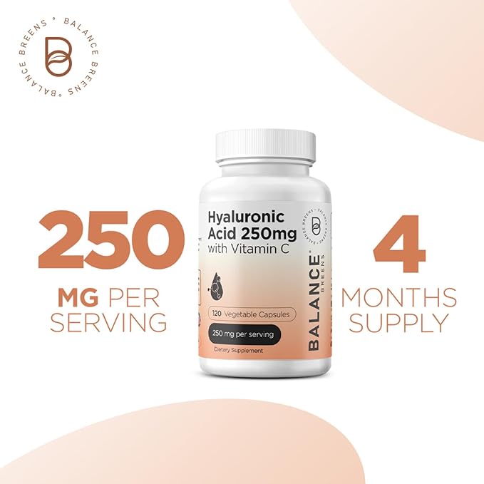 Balance Breens Pure Hyaluronic Acid 250mg with Vitamin C 50mg + Zinc 50mg Supplement Combo