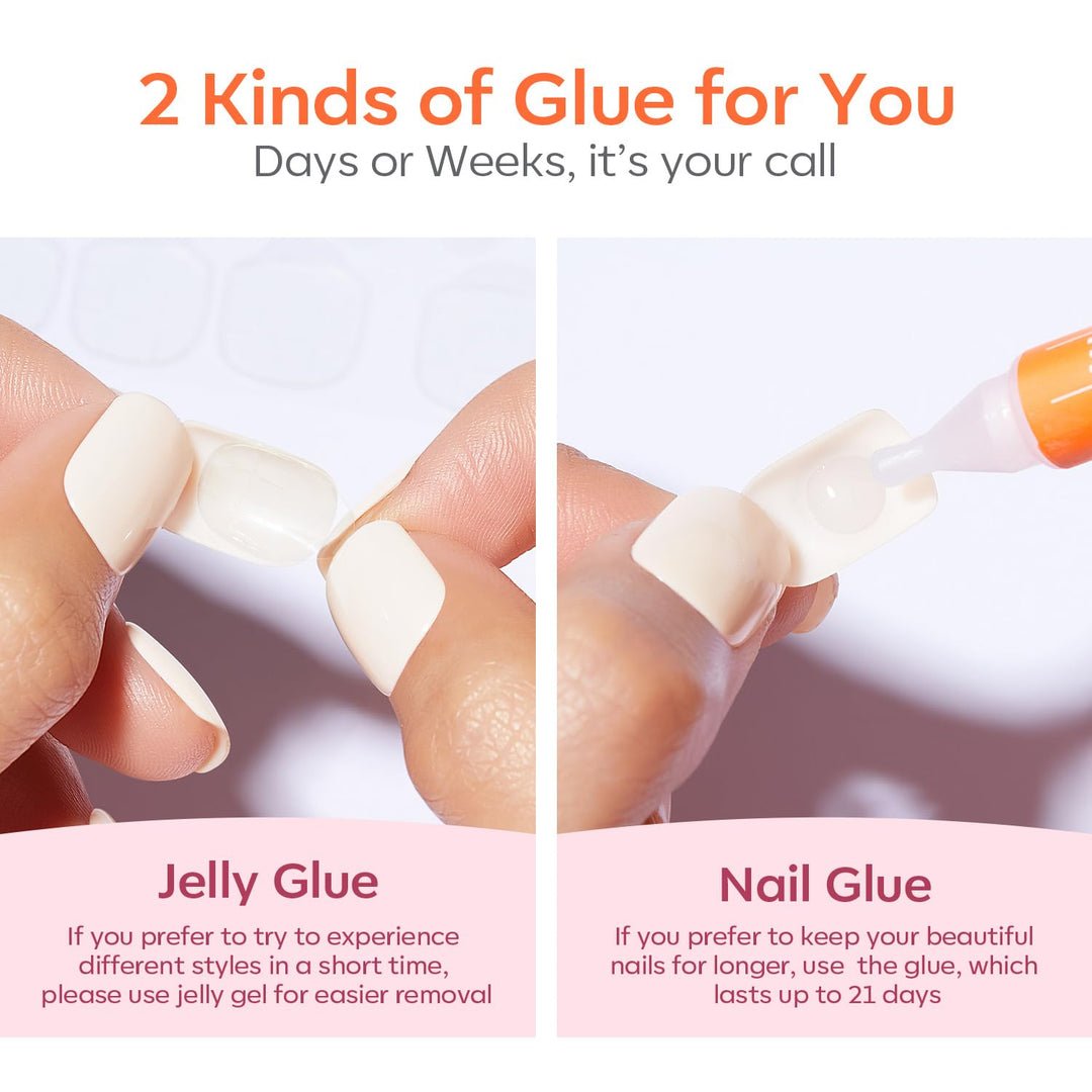 Modelones White Press on Nails, Short Square Fake Nails, Reusable Nail Kit with Nail Glue Adhesive Tabs Mini Nail File, Nails Press Ons 32Pcs16 Sizes, Women Girl Gift