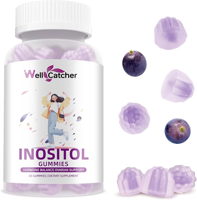 Inositol Gummies Myo-Inositol & D-Chiro Inositol Ideal 40:1 Ratio Inositol Supplement with Omega-3 Vitamin D3 Supports Healthy Ovulation Cycle Regularity Grape Flavor 2 Packs