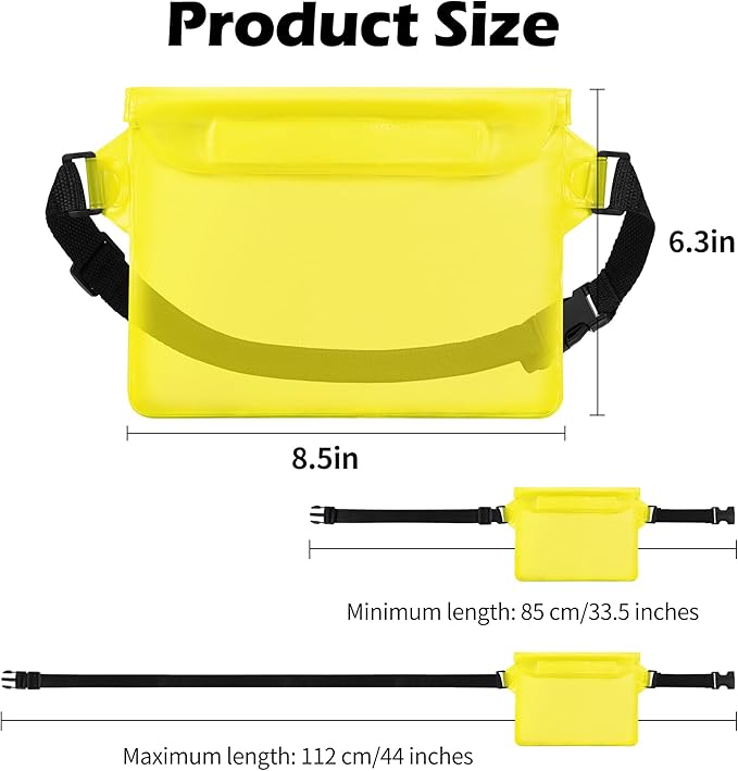 2-Pack Waterproof Pouch with Adjustable Waist Strap, Waterproof Dry Bag, Keeps Cell Phones and Valuables Safe and Dry, Perfect for Kayaking, Beach, Camping and Swimming (Black)