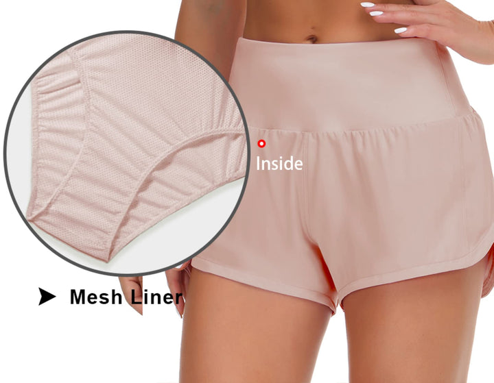 THE GYM PEOPLE Womens High Waisted Running Shorts Quick Dry Athletic Workout Shorts with Mesh Liner Zipper Pockets(Soft Pink, Small)