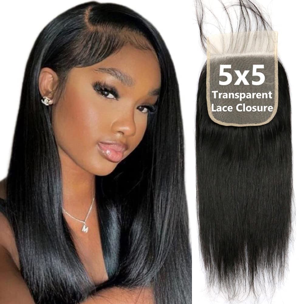 5X5 Transparent Hd Lace Closure Only Silky Straight Hair Closure Invisible Lace Closure 12A Brazilian Virgin Remy Human Hair Fro