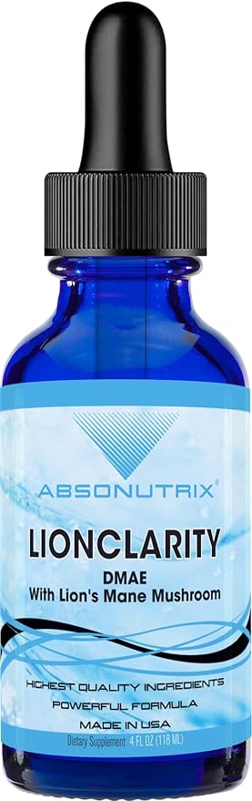 Absonutrix LionClarity, 390 mg, 4 FL Oz Liquid, 302 Servings, Made in USA, Plant-Based Ingredients, DMAE, Lion’s Mane, Huperzine A, Green Tea Extract, Non-GMO
