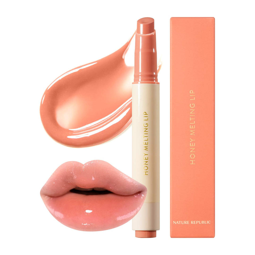 Nature Republic HONEY MELTING LIP (01 APRICOT) SOFT LIP STICK, Hydrating jelly Gloss, Moisturizing balms, Sheer tint, Shine & Nude, Glowy Finish, korean make up