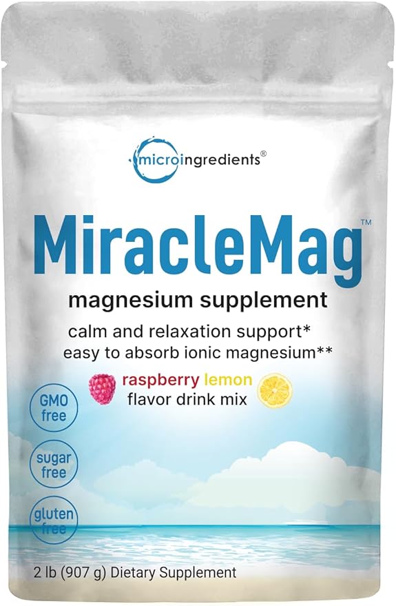 MiracleMag Calm Magnesium Powder, 2lbs | Magnesium Citrate Supplement | Sweet Raspberry Lemon Flavored | Calm & Relaxation Mineral Support | Easily Absorbed Ionic Form | Non-GMO, Vegan, Sugar Free
