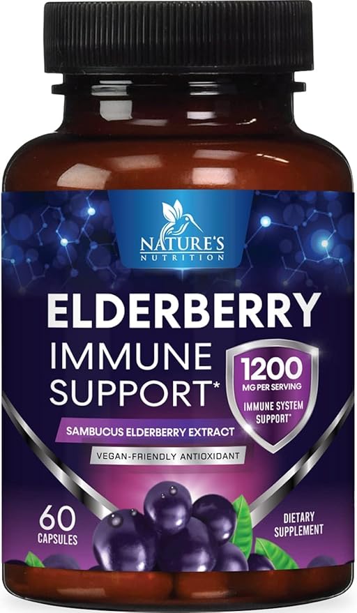 Elderberry Immune Support Extract Capsules - Daily Immune Support for Adults with Natural Sambucus Black Elderberry Antioxidant - No Sugar & Gluten Free Vitamin, Non-GMO Supplement - 60 Capsules