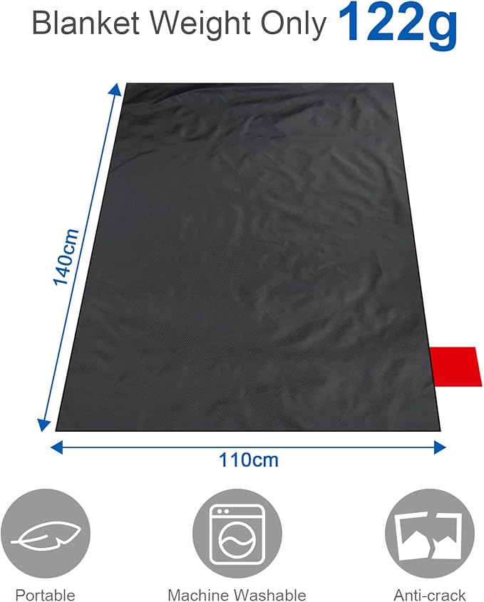 Picnic Blanket, Mini Pocket Beach Mat 43.3 x 55.1IN (2-3 People) Foldable, Lightweight Waterproof Sand Free, Foldable Thin Ground Sheet for Outdoor Camping Hiking Travel - with Hand Strap