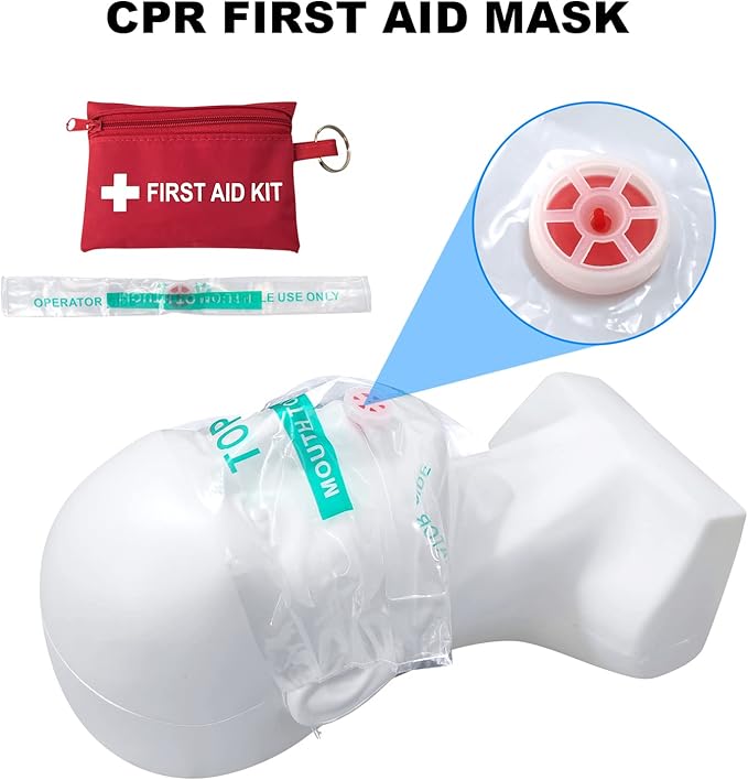 Mini First Aid Kit - CPR Pocket Mask Keychain CPR Face Shield with Breathing Barrier & Elastic Belt & One Pair of Disposable Gloves for Travel Home Camping - Emergency Supplies (5 Set)