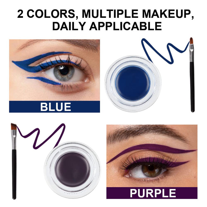 evpct Blue & Purple Gel Eyeliner Waterproof Smudge Proof for Waterline Eyebrow Cream Pomade Set with Brushes, Long Wear