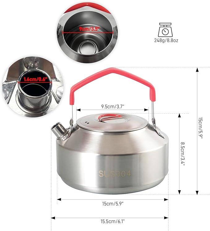 1L Camping Kettle, Stainless Steel Portable Campfire Kettle for Open Fire, Outdoor Camp Tea Coffee Pot for Stove Top, Backpacking, Hiking, Picnic and Traveling