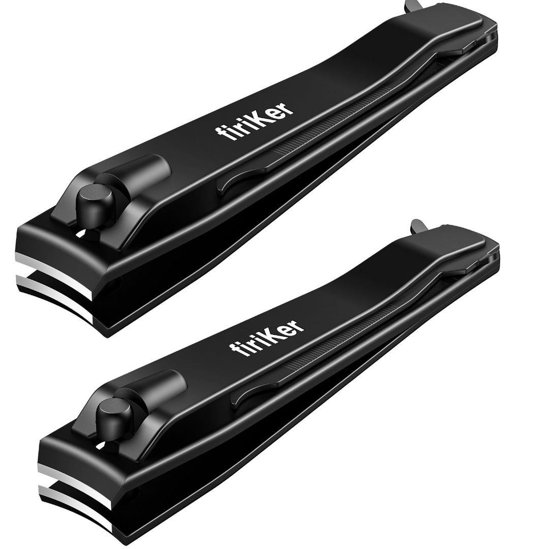 Firiker 2Pcs Nail Clippers Set, Heavy Duty Black Matte Stainless Steel Nail Clipper With Nail File, Ultra Sharp Fingernail And T