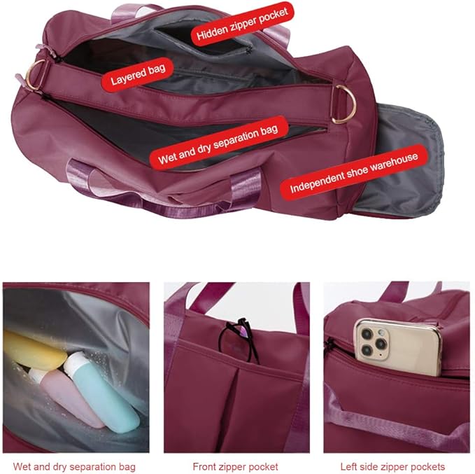 Blackwheel Sports Gym Bag With Shoe Bag Wet Bag Duffle Bag Waterproof Travel Bag for Women Cute Gym Bag violet 29L