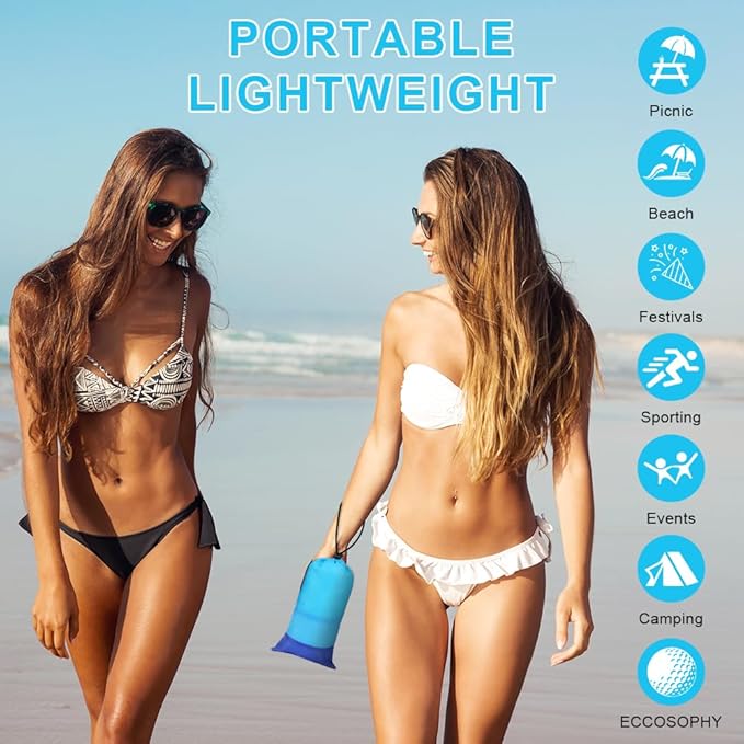 Beach Blanket Beach Mat, Sandproof Waterproof Beach Mat, Extra Large 82 * 79 in (5-7 People) Picnic Blanket with 1 Storage Bag, 1 Carabiner & 4 Fixed Nails for Beach, Camping, Hiking, Picnic