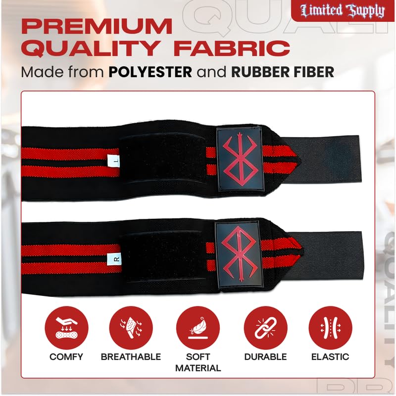 CROWN Anime Wrist Wraps Lifting Straps 24" for Men and Women - 1 Pair Each, Gym Accessories Support Weightlifting, Powerlifting, Strength Training, and Improve Workout, Black Brserk