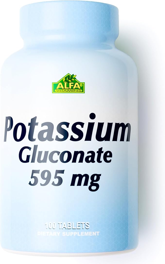 Potassium Gluconate 595 Mg by Alfa Vitamins - Supports Heart Function & Promotes Muscle acitvity - 100 Tablets