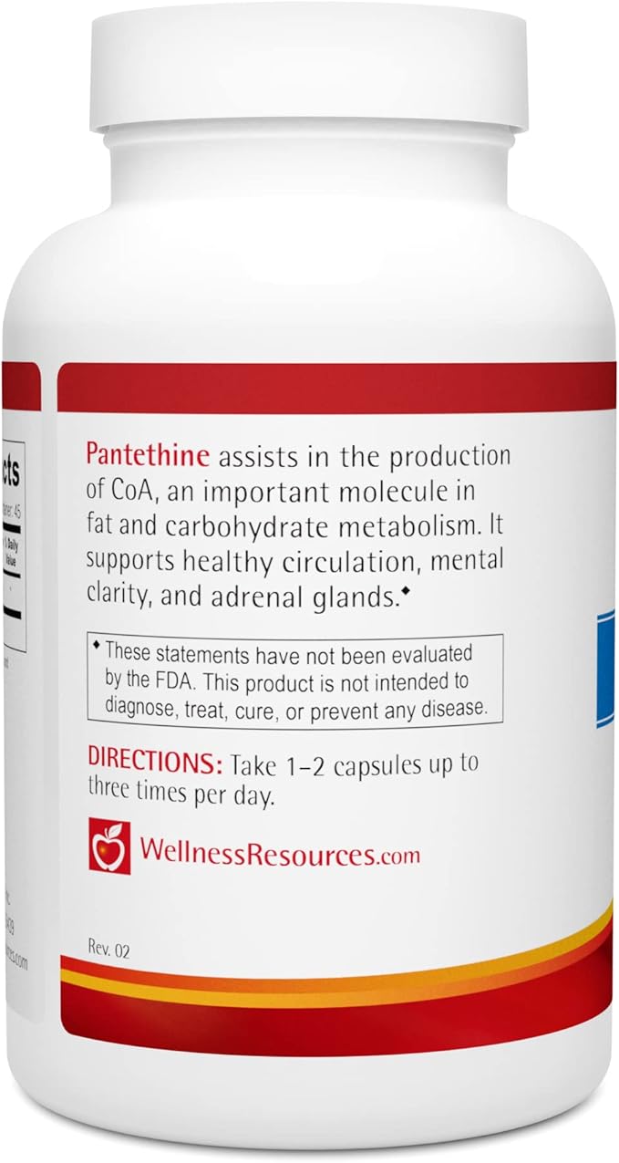Wellness Resources Pantethine - Active Vitamin B5. Vegan (300mg, 90 Capsules)
