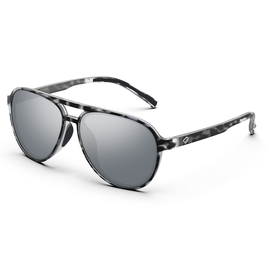 TOREGE Aviator Sunglasses Polarized Sunglasses for Men Women Sports Glasses Fishing Boating Beach Golf Driving TR75(Bright Tiger Shark&Black&Gray Silver Lens C7)