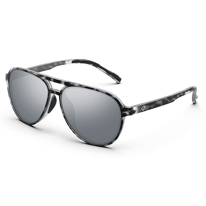 TOREGE Aviator Sunglasses Polarized Sunglasses for Men Women Sports Glasses Fishing Boating Beach Golf Driving TR75(Bright Tiger Shark&Black&Gray Silver Lens C7)