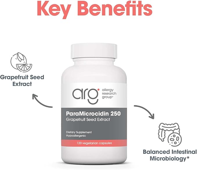 Allergy Research Group ParaMicrocidin 250 Supplement - Grapefruit Seed Extract 500mg, Supports Metabolic Function, Contaminant Free, Vegetarian Capsules - 120 Count