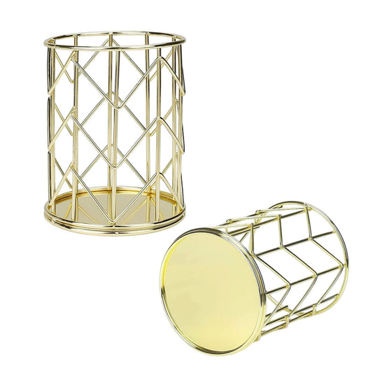 2 Pieces Pen Holder, Openwork Metal Pencil Holder, Makeup Brush Holder, Desk Organiser, Pen Holder Organiser for Office Dressing Table, Gold