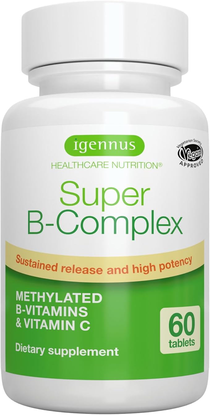 Igennus Super B-Complex Methylated B Vitamins, Sustained Release, Clean Label, MTHFR Supplement with Methylfolate & B12 Methylcobalamin, Vegan, Lab Verified, 60 Small Tablets