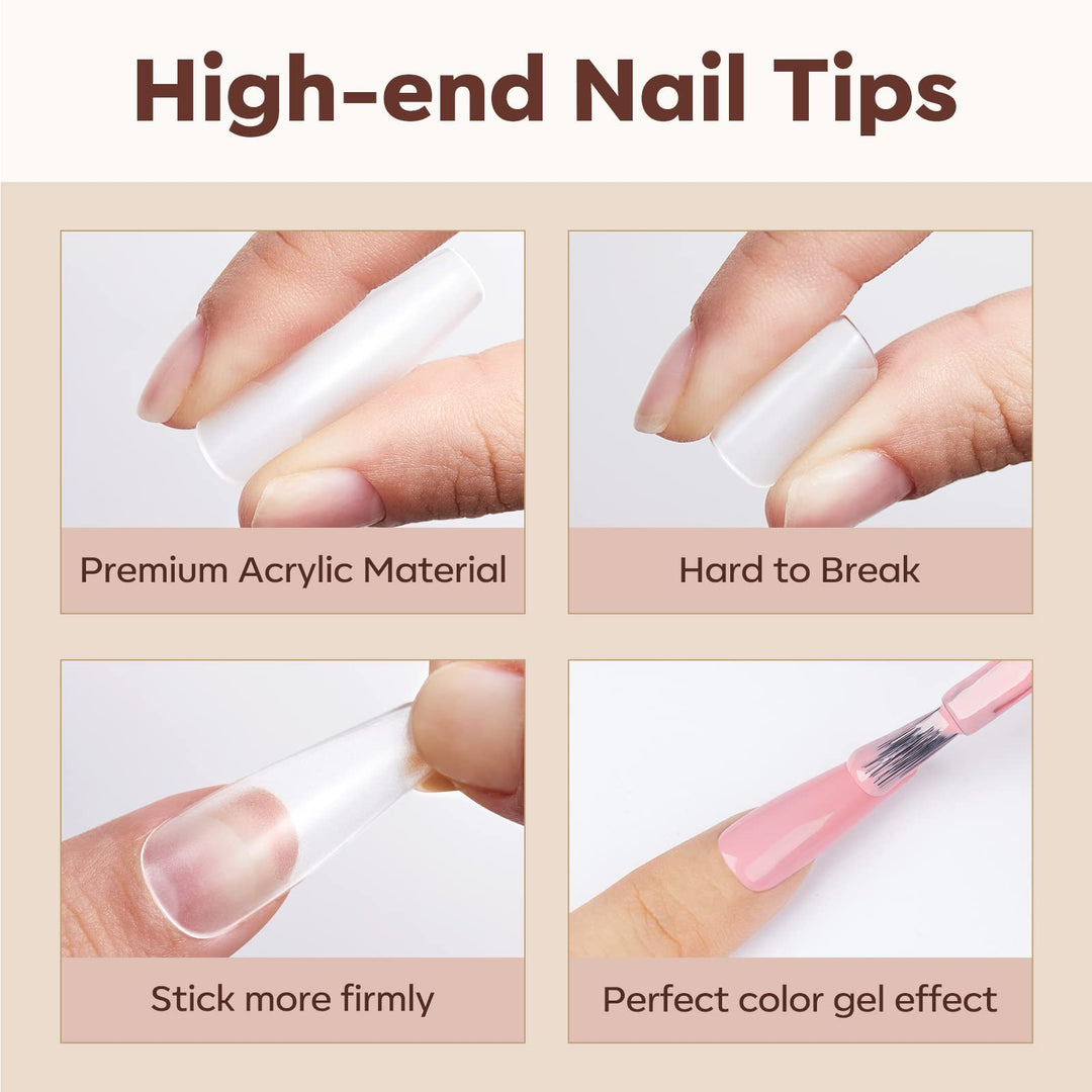 Modelones Long Coffin Nail Tips Fake Nails Gel Tips Full Matte Cover More Friction for Acrylic Professional Extension Gel Manicure Art Design 10 Sizes