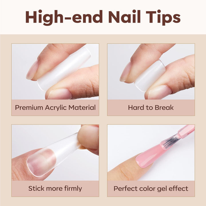 Modelones Long Coffin Nail Tips Fake Nails Gel Tips Full Matte Cover More Friction for Acrylic Professional Extension Gel Manicure Art Design 10 Sizes