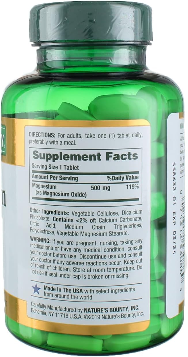 Nature's Bounty Magnesium 500 mg, 200 Tablets (2 Pack)