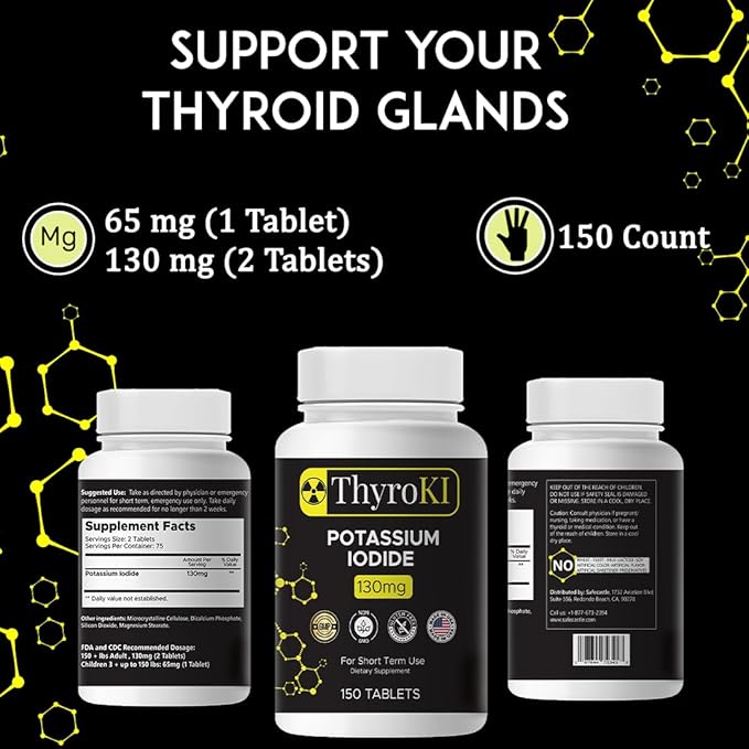 ThyroKI Potassium Iodide Tablets 130 mg (150 Tablets) Thyroid Support Fast Dissolving Tablets | Potassium Iodine Pills YODO Naciente | Emergency Survival Iodine Dietary Supplement | KI Pills Non-GMO