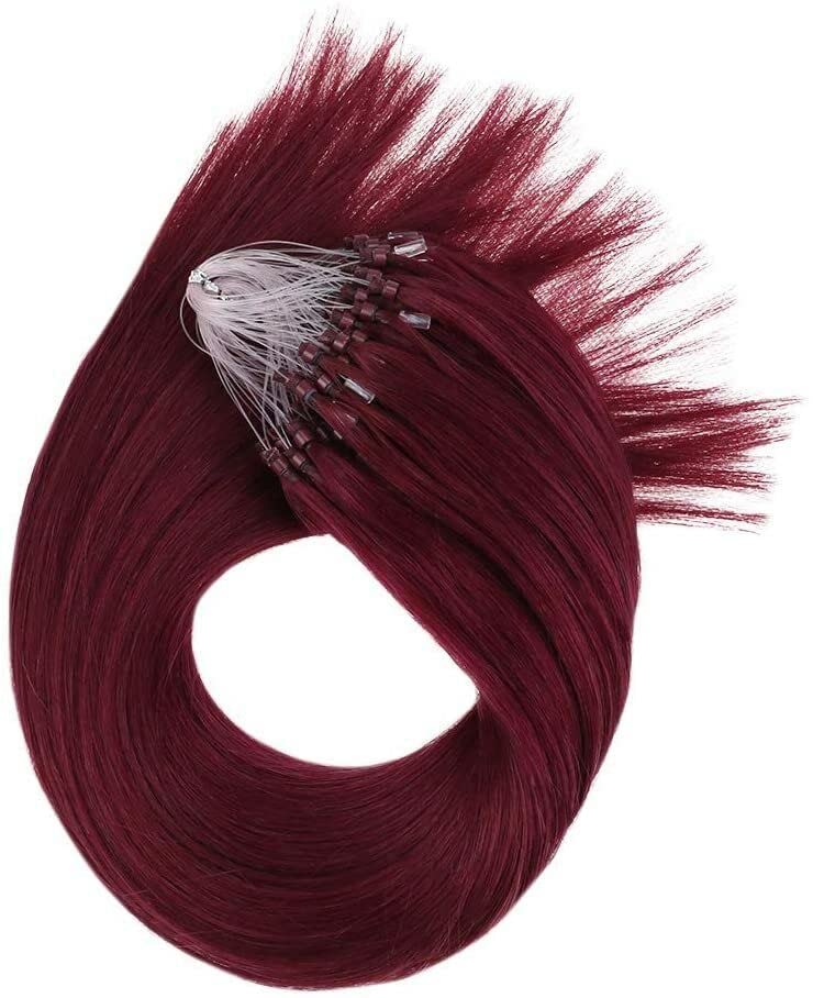 25 Strands 22'' Long Easy Micro Loop Links Ring Beads I Tip 100% Human Hair Extensions 1 g Each (# Burgundy)
