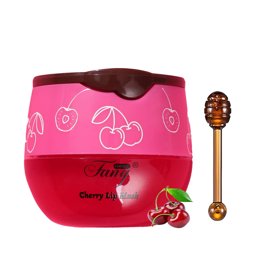 Tnoctuh 1 PCS Bee Lip Balm Lip Mask Honey Pot, Cherry Moisturizing Sleeping Lip Mask Overnight with Sticks, Lip Balm Honey Pot Lip Balm Hydrating Prevention Dry and Crack Lip Scrubs Exfoliator