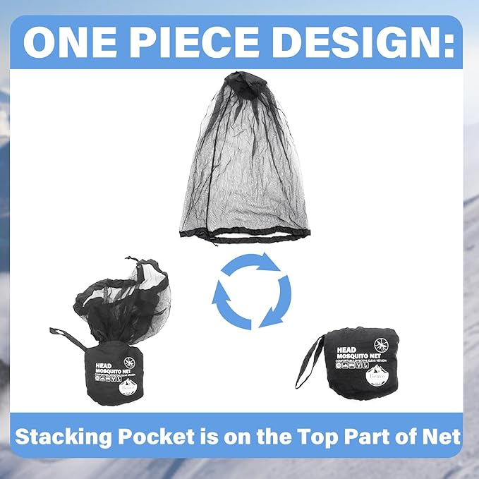 Benvo Mosquito Head Net Mesh One Piece Face Neck Fly Netting Cover from Bugs Gnats Noseeums Hat-Compatible Insect Shield for Fishing, Camping, Gardening (2pcs, Black, Upgraded Big Net)