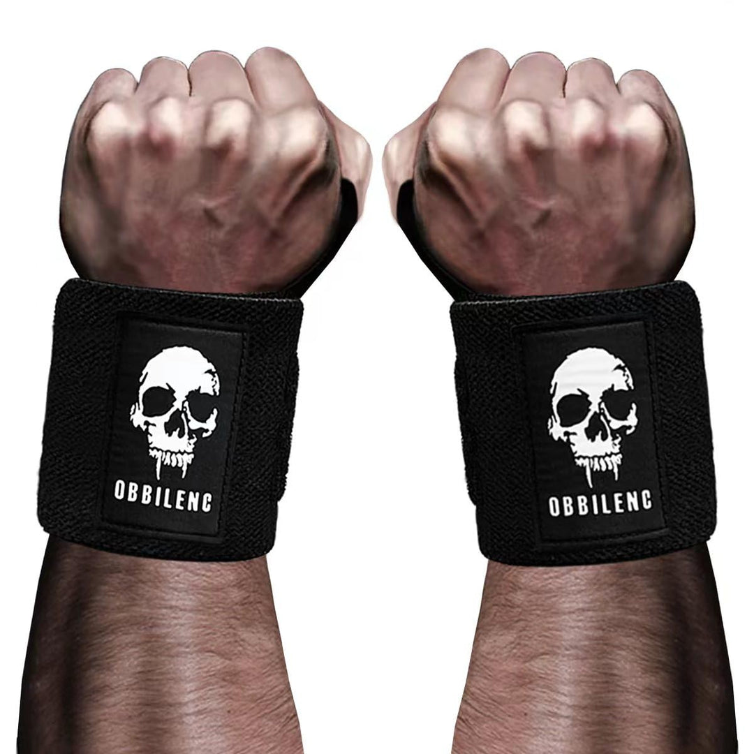 OBBILENC Gym Wrist Wraps, Weightlifting Wrist Straps for Men and Women, Heavy Duty Elastic Cotton Wrist Support Straps for Weight Lifting, Strength Training, Gymnastics and Bodybuilding (Classic black)