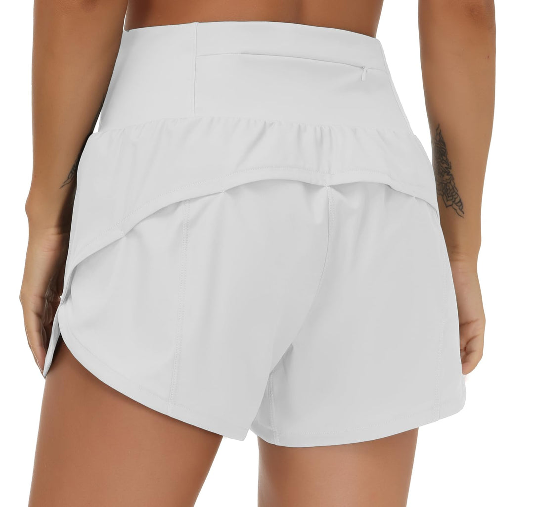 THE GYM PEOPLE Womens High Waisted Running Shorts Quick Dry Athletic Workout Shorts with Mesh Liner Zipper Pockets