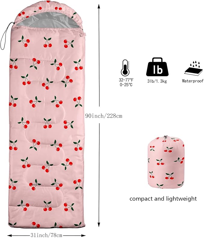 AILONEN Kids Floral Cat Camping Sleeping Bags,Lightweight & Waterproof,3 Season Warm & Cool Weather,Kawaii Kitten Sleeping Bags for Girls Adults,Travelling,Outdoors