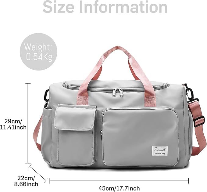 Travel Duffel Bag with Shoes Compartment Sports Gym Bag with Dry Wet Separated Pocket for Men and Women, Overnight Bag Weekender Bag Training Handbag Yoga Bag - Gray Pink