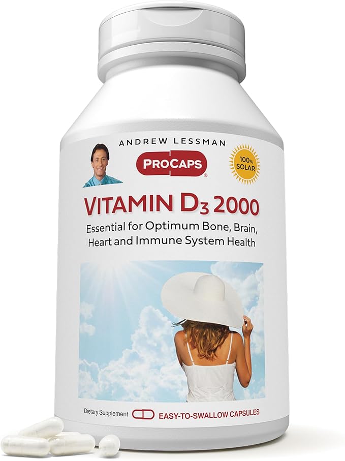 ANDREW LESSMAN Vitamin D3 2000 IU 60 Capsules - High Potency, Essential for Calcium Absorption, Supports Bone Health, Healthy Muscle Function, Immune System, More. Small Easy to Swallow Capsules