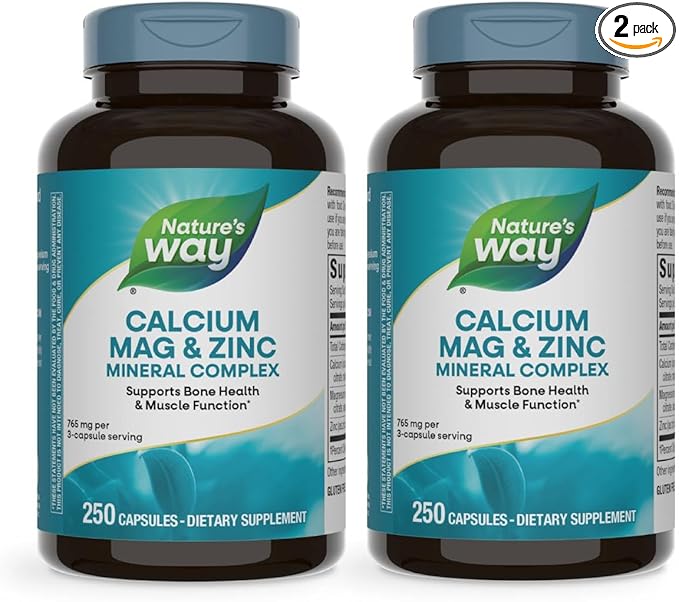 Nature's Way Calcium Magnesium & Zinc Mineral Complex, Supports Bone Health & Muscle Function*, Immune Support*, 250 Capsules (Packaging May Vary) - 2 Pack