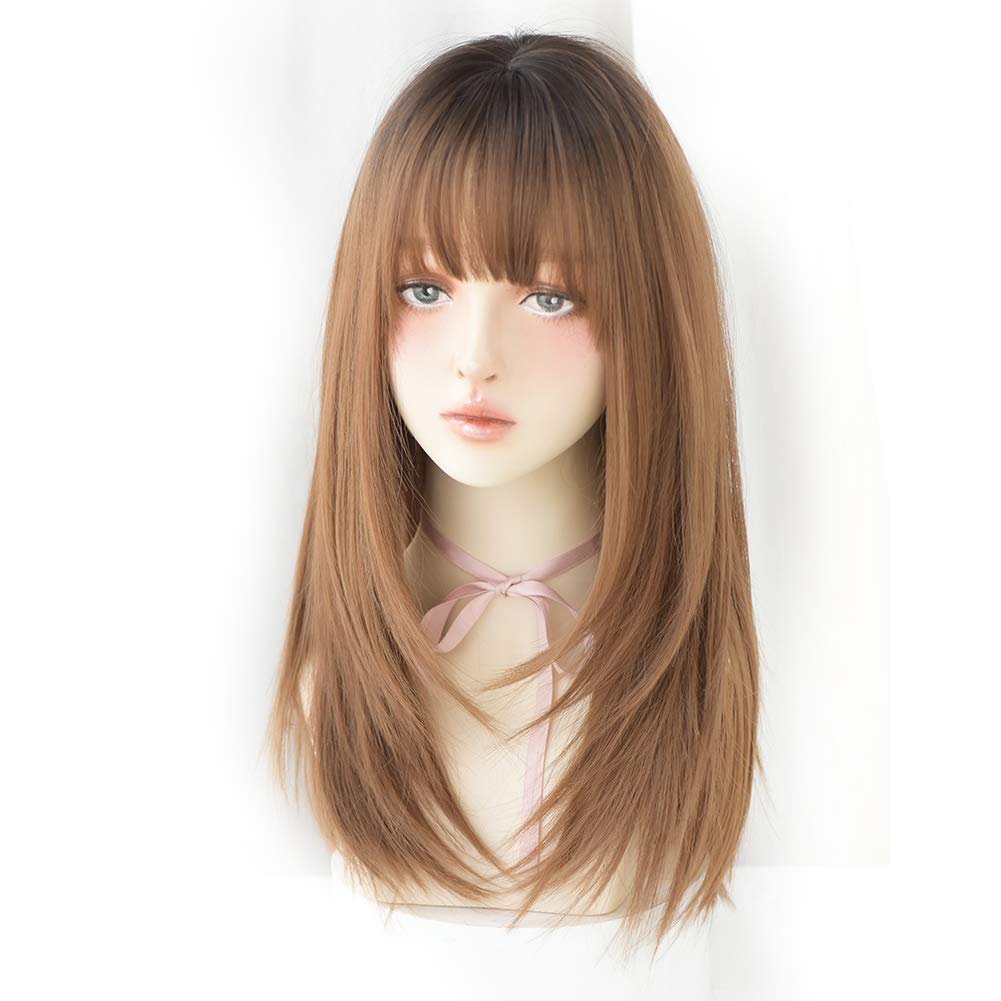 Urcgtsa 22 Inches Black To Honey Long Straight Hair Wig Synthetic Natural Wig With Bangs Party Cosplay Wig For Women(Black To Ho