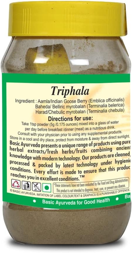 BASIC AYURVEDA Triphala Powder | Blend of Amla, Haritaki & Bibhitaki | Natural Source of Vitamin C | Supports Digestion & Gut Health | 7.05 Oz/200g