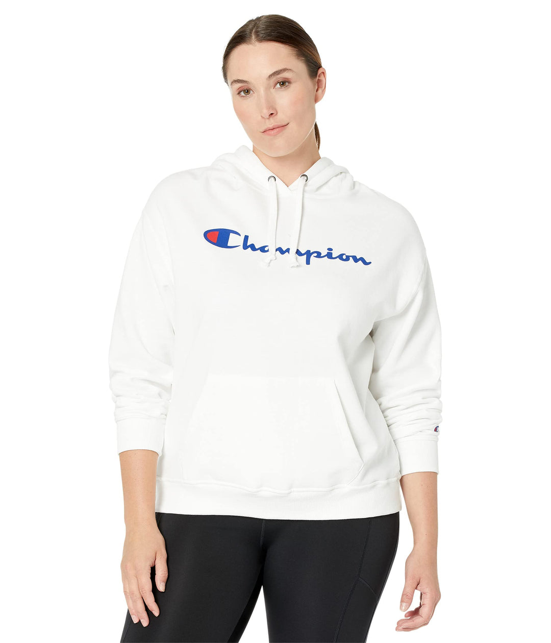 Champion Women's Poweblend Hoodie Size, White Script (Retired), 2X Plus