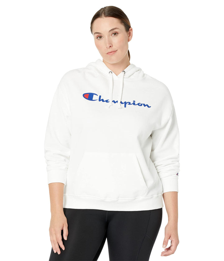 Champion Women's Poweblend Hoodie Size, White Script (Retired), 2X Plus
