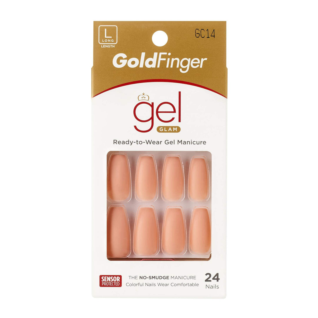 Gold Finger Full Cover Nails Press On 24 Nails Long Length Glue On False Nails