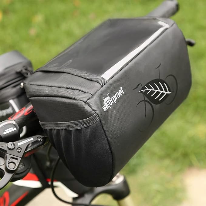 WOTOW Bike Waterproof Handlebar Bag, Bicycle Front Basket Pack with Touch Screen Phone Holder, Reflective Storage Pouch 3L for Men Women Kids Outdoor Road MTB Cycling