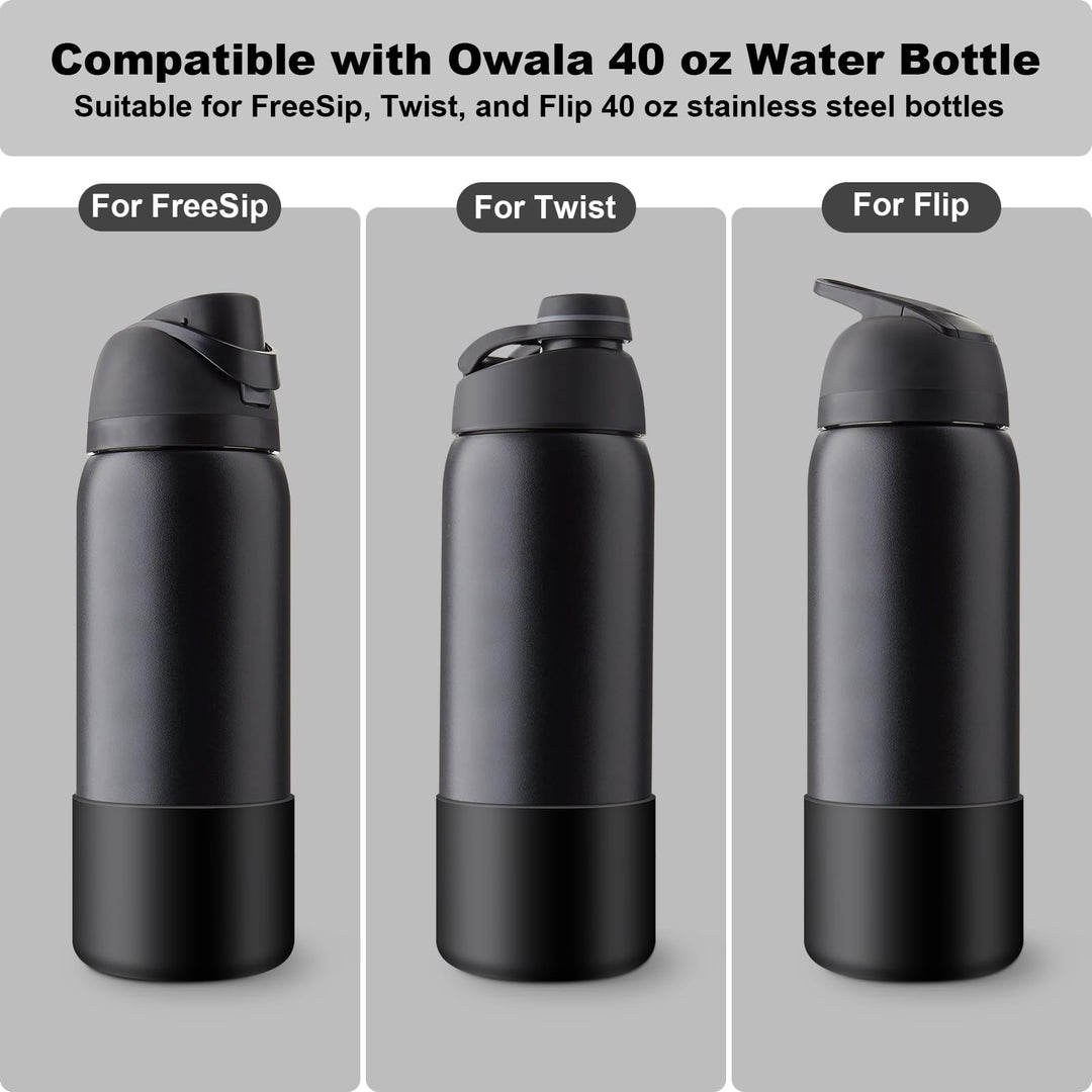Alwenid 2PCS Silicone Water Bottle Boot for Owala 40 Oz, Anti-Slip Protective Sleeve Bottom Bumper Protector for FreeSip, Twist, and Flip Stainless Steel Water Bottles (Black)